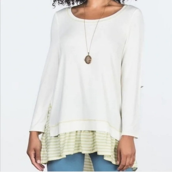 Matilda Jane White and Green Striped Layered Tunic - Picture 1 of 3